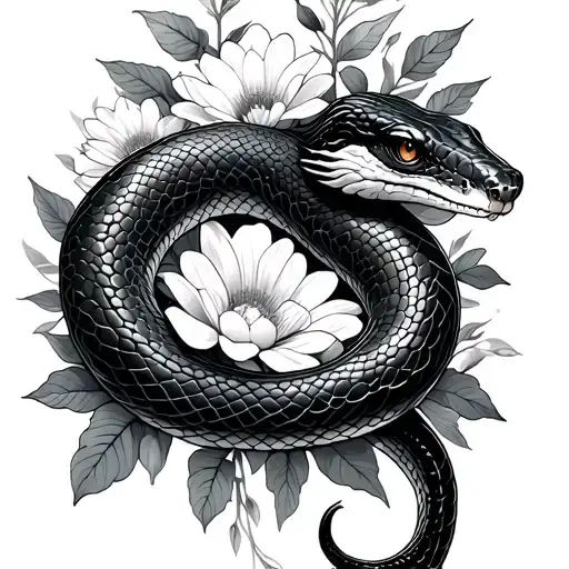 Snake Going Through Flowers