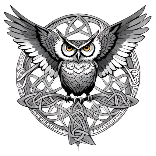 Celtic Wheel With Spread Wing Owl