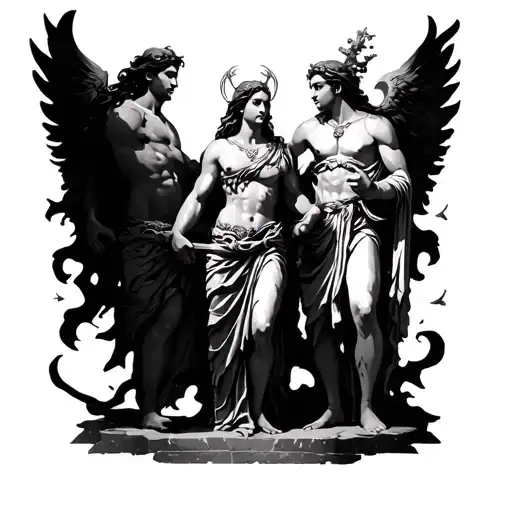 Male And Female Mythological Gods Olympus Black And White