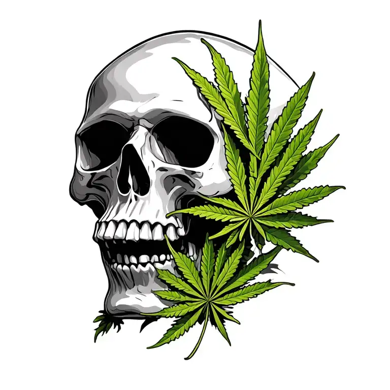 Skull And Cannabis Leaf Intertwined
