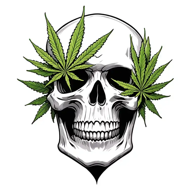 Skull And Cannabis Leaf Intertwined