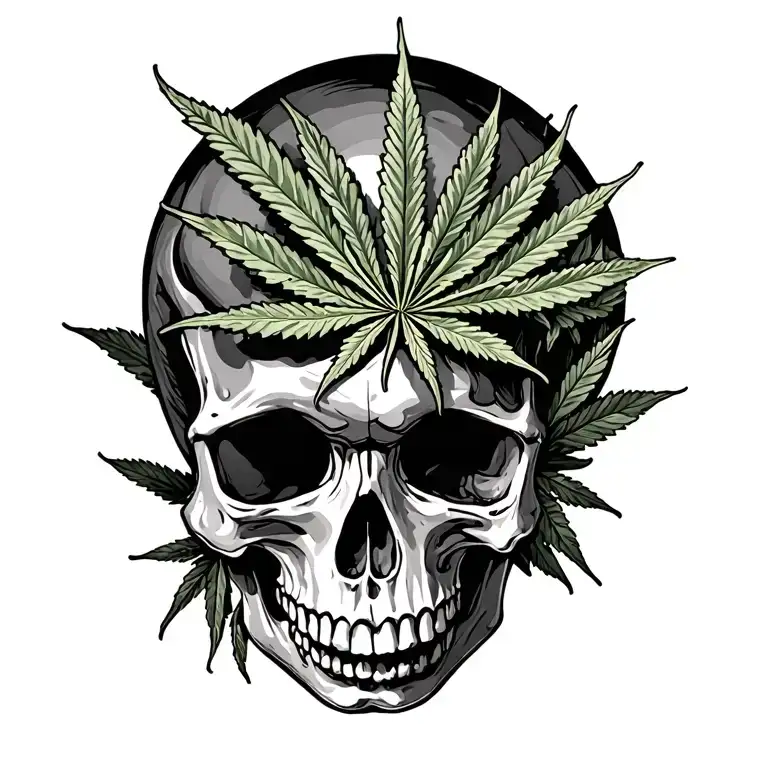 Skull And Cannabis Leaf Intertwined