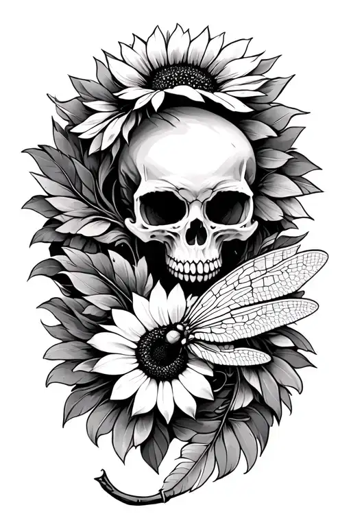2 Feathers Sunflower Dragon Fly Skulls