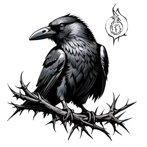 A Raven Standing Upright Grasping Thorns In Neotraditiomsl Style Linework With Nonshading