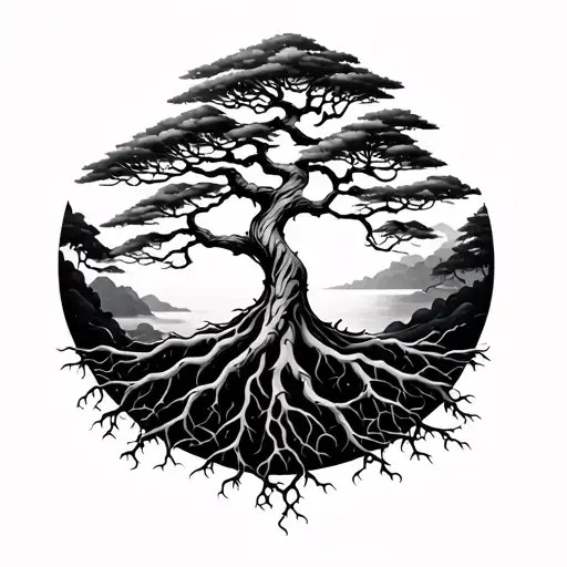 Japanese Tree Of Life With Roots