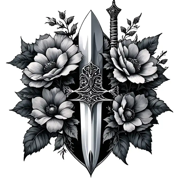 Sword Spine Tattoo With Flowers