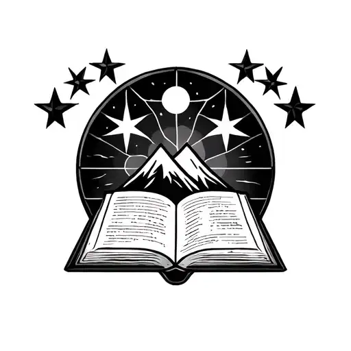 Stained Glass Window With Open Book On The Bottom And A Mountain With Three Stars Above It