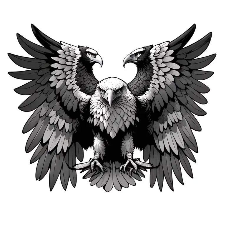 Eagle With Wings Spread Wide With Head Center Matching Contour Of Collarbone