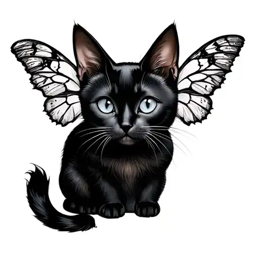 Small Simple Black Cat With Moth Wings