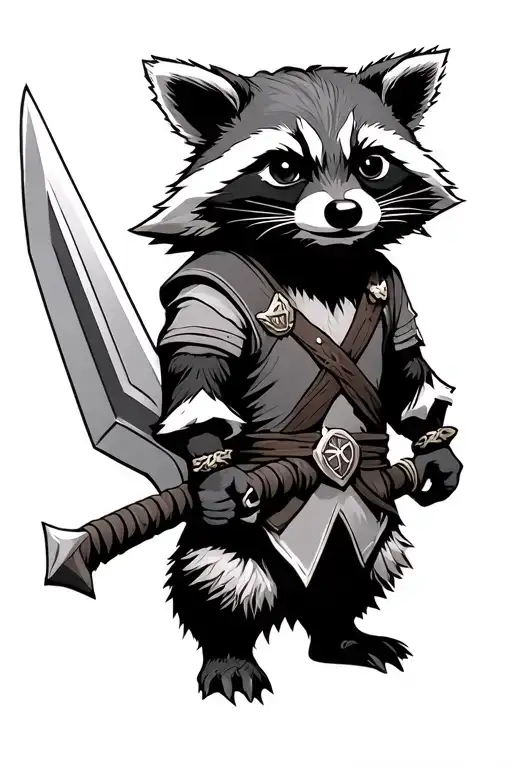 Raccoon Dressed Like Link Holding The Master Sword