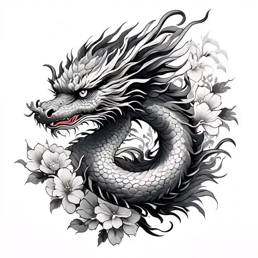 Chinese Dragon And Flowers Wrapped