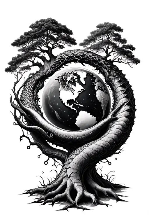 Ouroboros With A World Tree