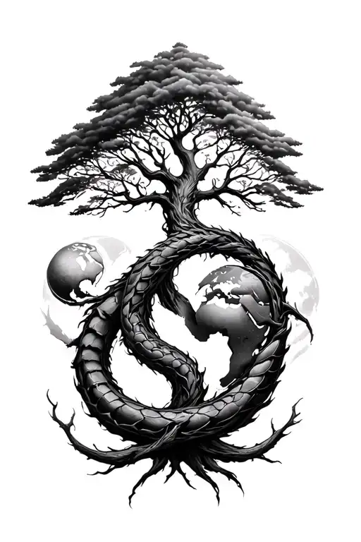 Ouroboros With A World Tree Intertwined