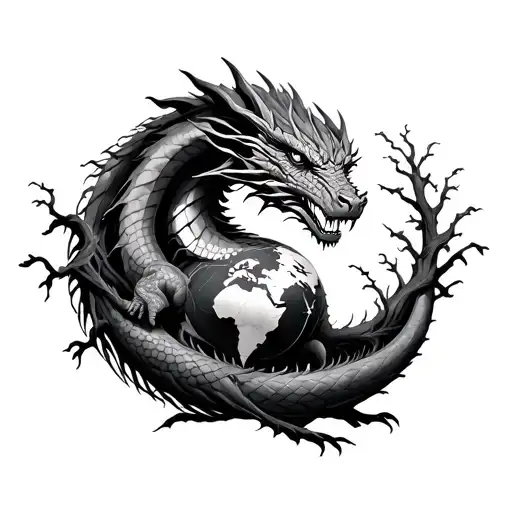 A Ouroboros Dragon With A World Tree Intertwined