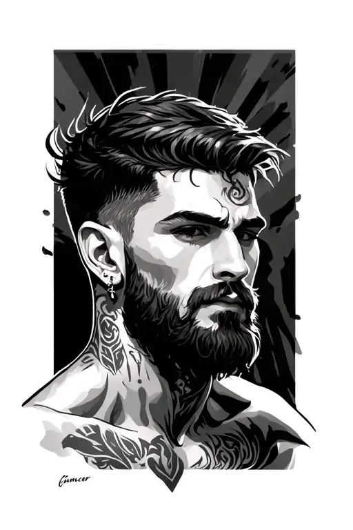 Cancer Sexy Man Of Thin Physique With A Beard And A Pierced Ear