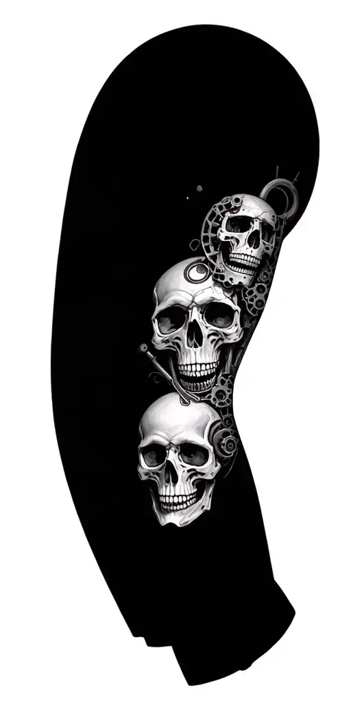 Skulls And Biomechanical Gears And Machinery Mixed Into Biology Of Arm