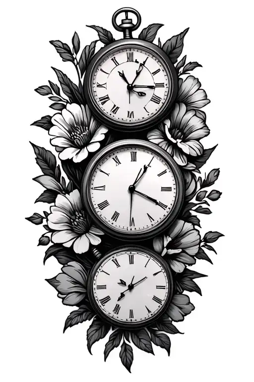 Three Stop Watches And Flowers