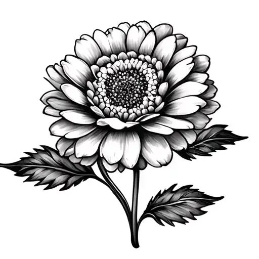 Marigold Flower With Name Tattoo Design