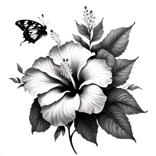 Hibiscus Flower And A Butterfly