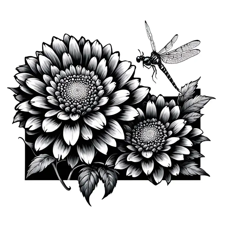 Chrysanthemum With Dragonfly Perched