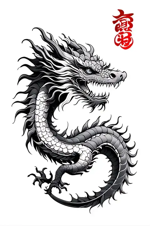 Chinese Dragon In Engraving Woodcut Effect