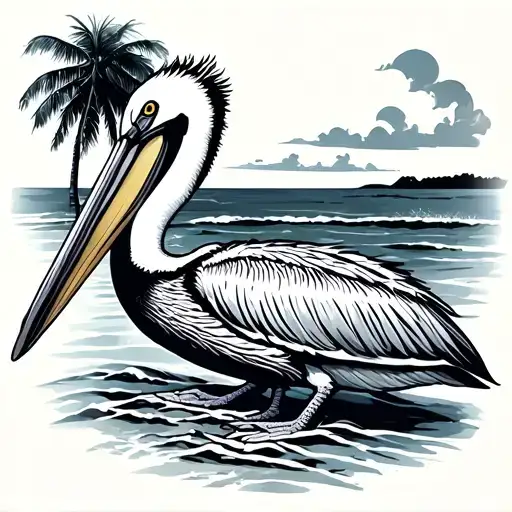 Pelican With Beach Scene