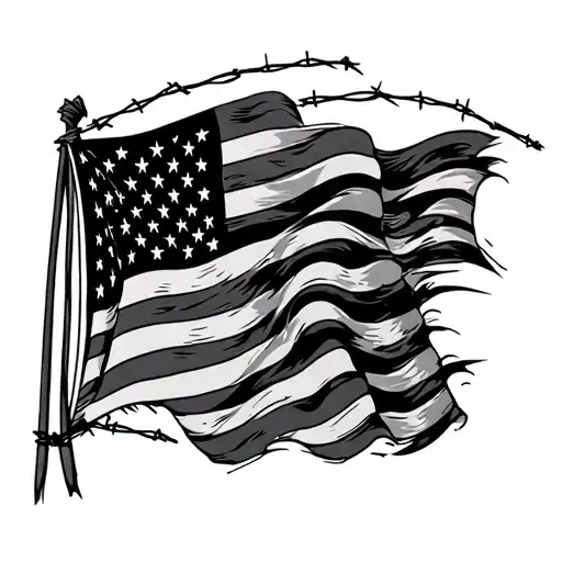 American Flag With Barb Wire