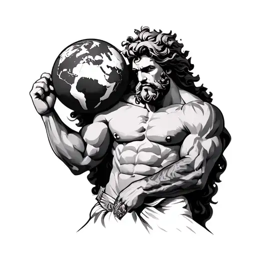 Hercules Holding World On Shoulders On Top Forearm With A Design On The Top Hand
