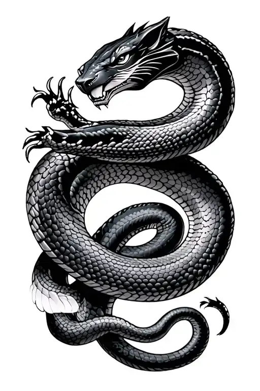 Black Panther Fighting Snake