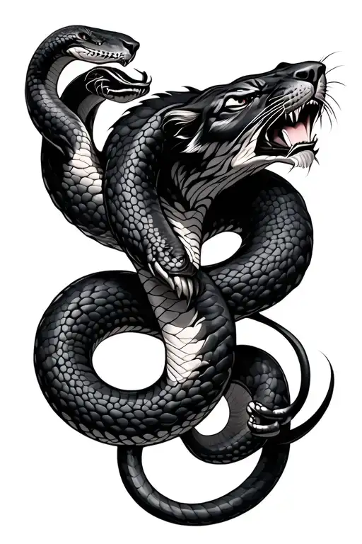 Panther Fighting Snake