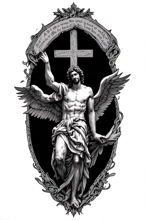 Icarus With A Cross Behind Him And A Bible Verse