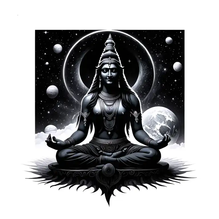 Shiva Sitting Planets Stars And Nebulas