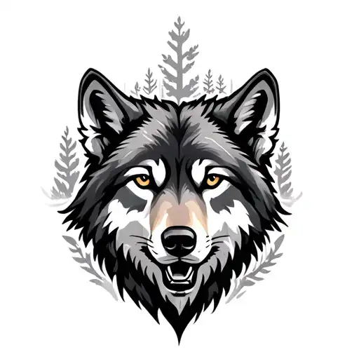 Forest And Wolf Head