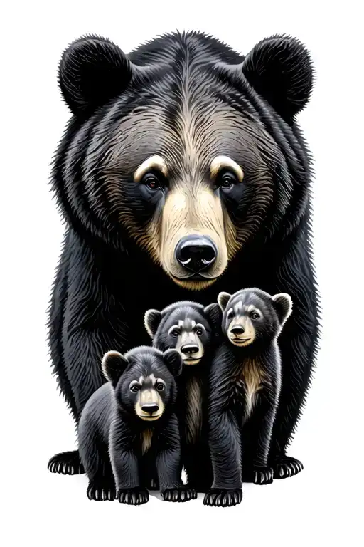 Mama Bear And Three Cubs