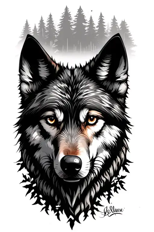 Forest And Wolf Face