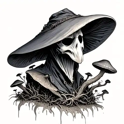 Plague Doctor With Dark Mushroom Growing