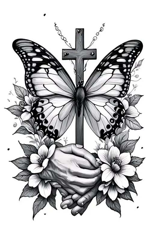 Butterfly And Cross In Memory Of Daughter Holding Hands