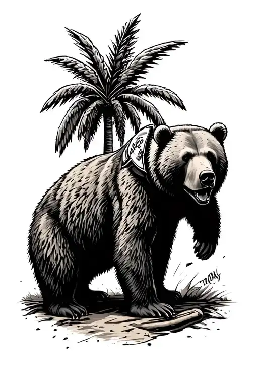 Angels Baseball Palm Tree And Grizzly Bear