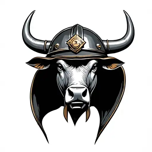 Bulls Head With War Helmet