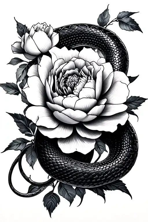 Snake And Peonies