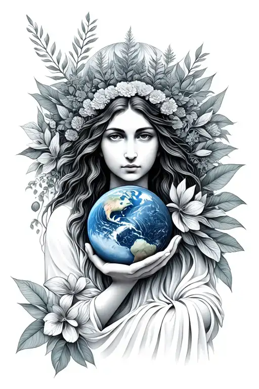 Mother Gaia Holding Earth With Nature