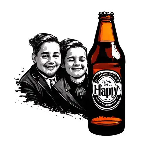 Half Empty Beer Bottle Morphing Happy Twins