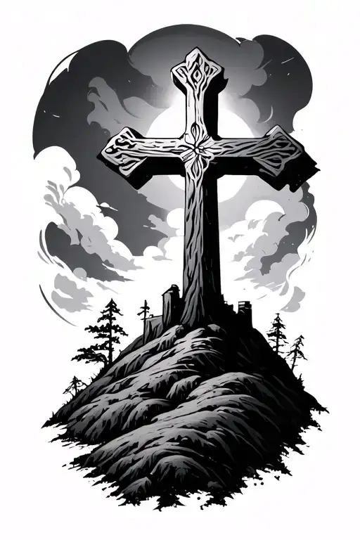 Cross On Small Hill Looking