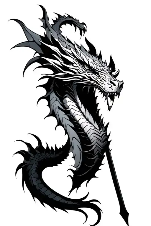 Dragon And Spear Going Through His Mouth Open