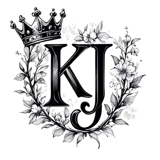 Letters K And J With A Princess Crown
