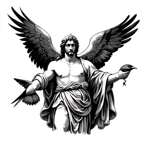 Saint Christopher Holding A Swallow Bird With Its Wings Spread