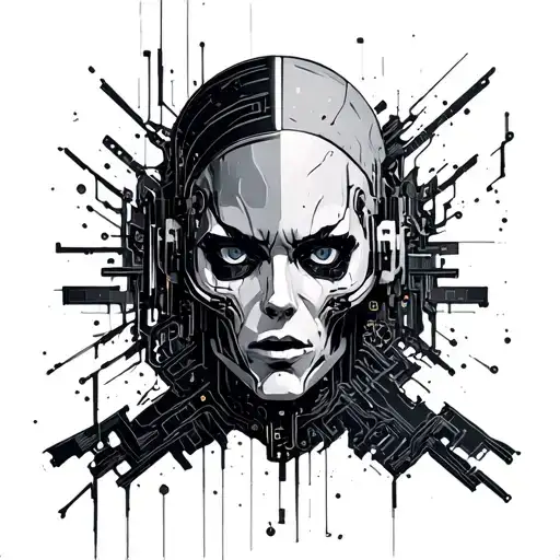 Full Upper Body Cyberpunk Circuit Corrupted By Dark Ornament Style