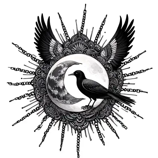 Moon Birds Rays Chains Hindu Mythology