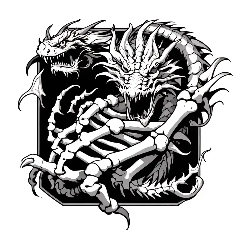 Tatoo Of Bones On The Hand And Then It Goes Up The Forearm And Transfers Into A Dragon