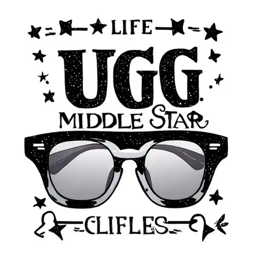Top Text Ugg Middle Star Shaped Framed Glasses Bottom Text Life